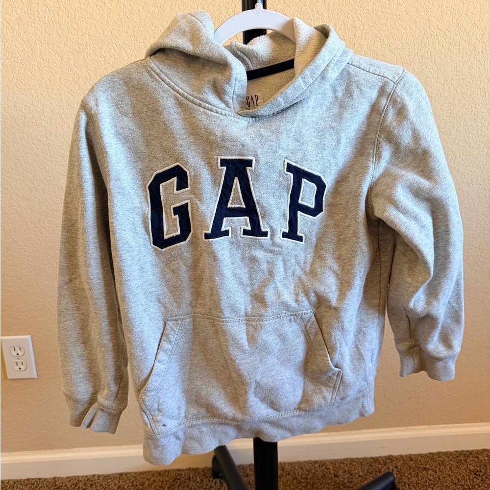 GAP Light Gray Hoodie with Navy Appliqué Logo
